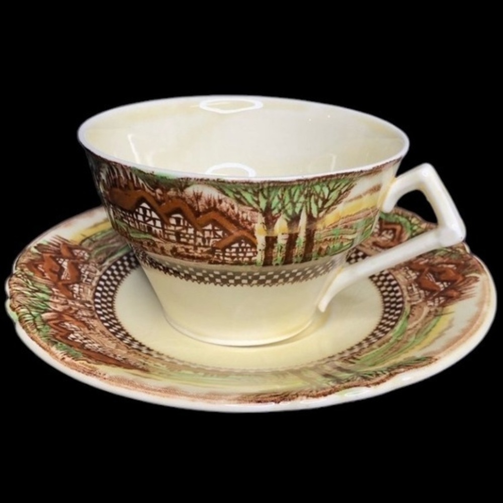 VTG Myott Son & Co. Hanley Englands Countryside Transferware Tea Cup + Saucer